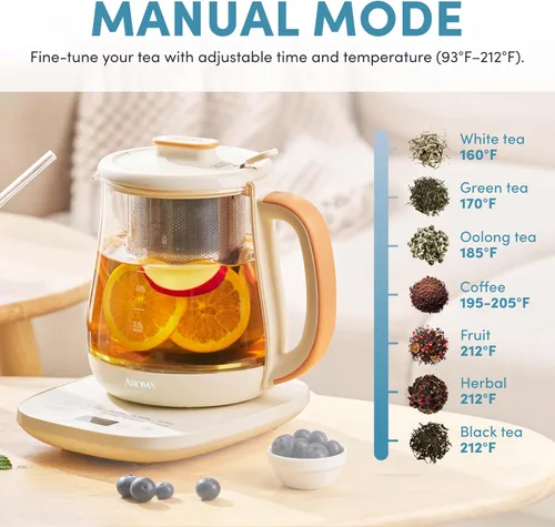 Miniatura 5 de AROMA® Hervidor de té eléctrico de vidrio de infusión profesional con control de temperatura y 10 modos preestablecidos (6 tazas, 1.5 litros)