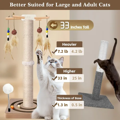 Miniatura 2 de Poste rascador alto para gatos, 33 pulgadas, sisal, juguetes de muebles interactivos para gatos adultos de interior, 2 métodos de montaje, torre