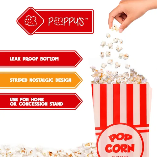 Miniatura 5 de Bolsas de papel para palomitas de maíz de Poppy's - 400 bolsas de 1 onza de grado de concesión, accesorios para máquinas de palomitas de maíz