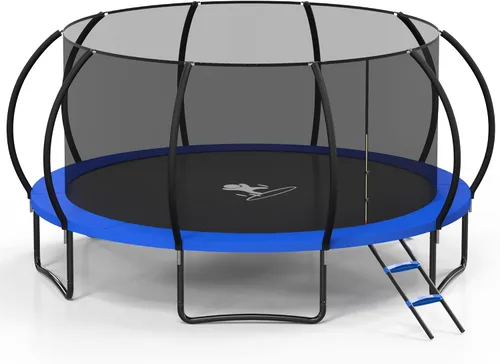Miniatura 13 de Trampolín para exteriores, trampolines de 10 pies con red de cierre y escalera, trampolín recreativo redondo para niños y adultos con aprobación