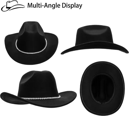 Miniatura 4 de Sombreros de vaquero clásicos de fieltro occidental para mujeres y hombres, sombrero de Fedora-Jazz con banda (Lagre)