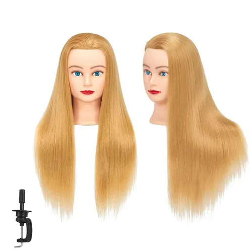 Miniatura 10 de Cabeza de maniquí 26-28" Cabeza de maniqui de fibra sintética Yaki para peluquería, modelo de entrenamiento de cosmetología, cabeza de muñeca