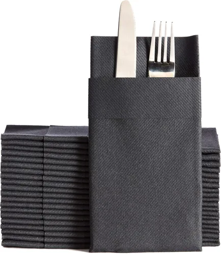 Miniatura 20 de Servilletas de papel desechables azul bebé con bolsillo incorporado para cubiertos, servilletas de tacto de lino absorbentes para cocina, baño
