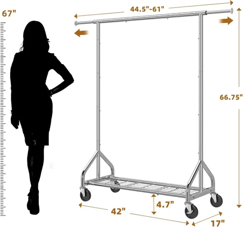Miniatura 2 de Simple Trending Perchero resistente con carga de 450 libras, perchero para colgar ropa, perchero con ruedas y estantes, para el dormitorio, cuarto