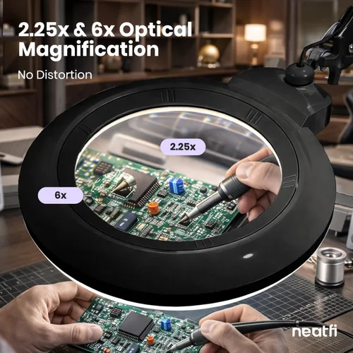 Miniatura 3 de Neatfi XL lupa LED bifocal, lente acrílica de 7 pulgadas, aumento 5D/20D, manos libres, luz regulable, 84 SMD LED, brazo ajustable