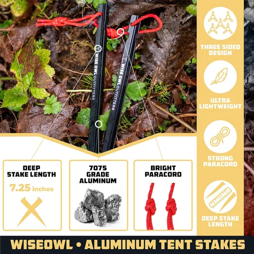 Miniatura 2 de Wise Owl Outfitters Estacas de tienda de campaña resistentes, paquete de 16 – Clavijas de aluminio ligeras y no se oxidan – Estacas de metal