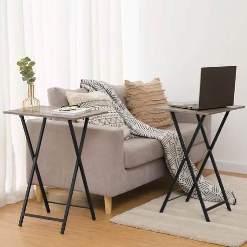 Miniatura 6 de HOOBRO Mesas Plegables para TV, Juego de 4 Bandejas de TV con Estante de Almacenamiento, Mesa Auxiliar Industrial para Comer en el Sofá, Mesa