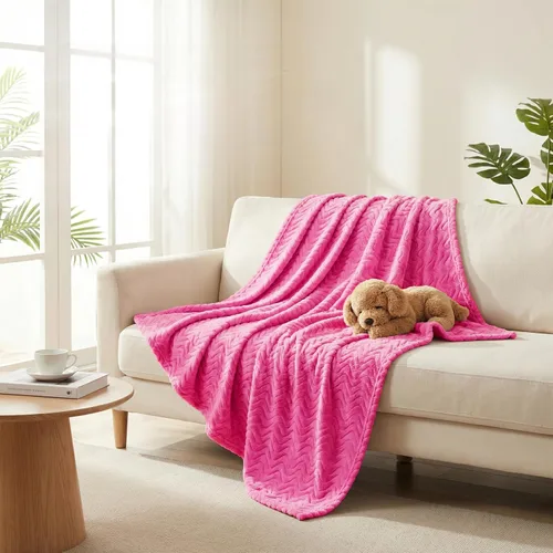 Miniatura 3 de Exclusivo Mezcla Manta para sofá, acogedora manta ligera de vellón con textura ondulada decorativa, adecuada para invierno, rosa intenso, 50 x 70