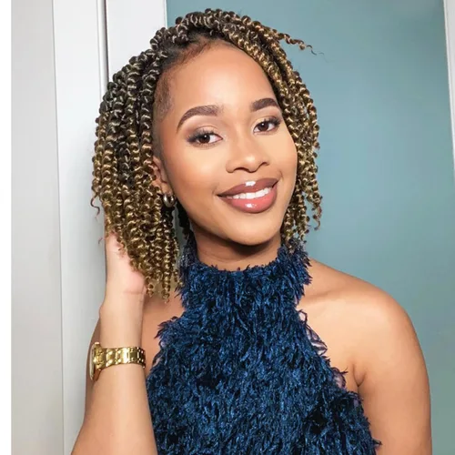 Miniatura 42 de Cabello Passion Twist de 12 pulgadas, 8 paquetes, cabello de ganchillo pretrenzado para mujeres negras, cabello rizado de ganchillo preenlazado, 1b#