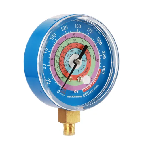 Miniatura 2 de MEASUREMAN Medidor de presión para refrigeración, esfera de 3-1/8", esfera azul, montaje inferior de 1/8" NPT, 30inHg-0-250psi, rango retardado