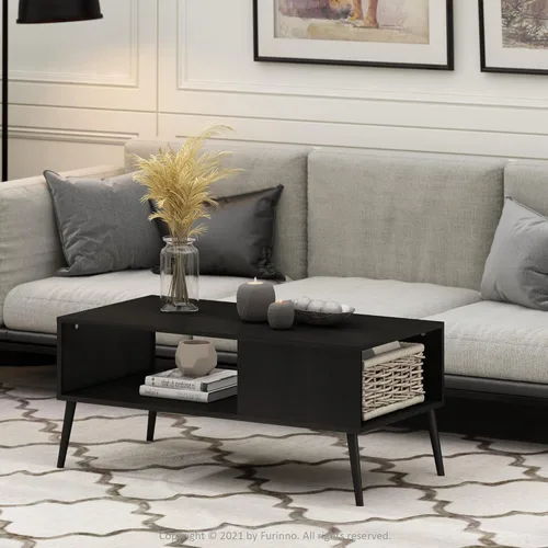 Miniatura 2 de Furinno Claude - Mesa de centro estilo mediados de siglo con patas de madera, color espresso grande sin elevación