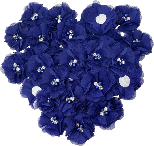 Miniatura 6 de 30 piezas de flores de gasa con diamantes de imitación de 2 pulgadas, apliques de tela de costura para ropa, manualidades, fiestas, decoración