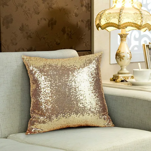 Miniatura 4 de 2 almohadas decorativas de lentejuelas doradas, 18 x 18 pulgadas, fundas de cojín cuadradas con lentejuelas con purpurina de tela sólida, diseño
