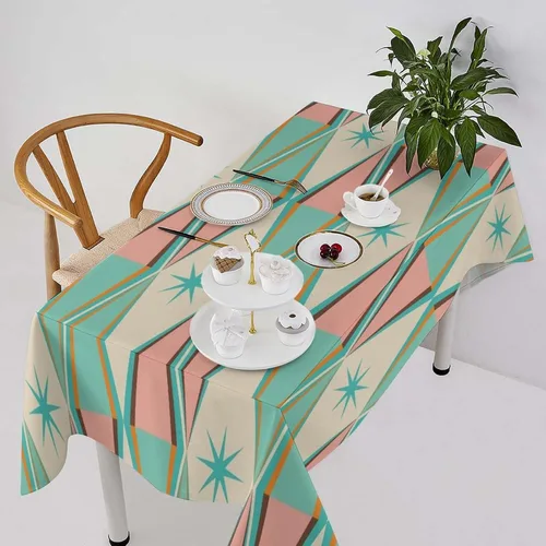 Miniatura 51 de Mantel retro moderno de mediados de siglo, diseño de colores retro de los años 50, resistente al agua, mantel lavable para cocina, comedor, fiesta