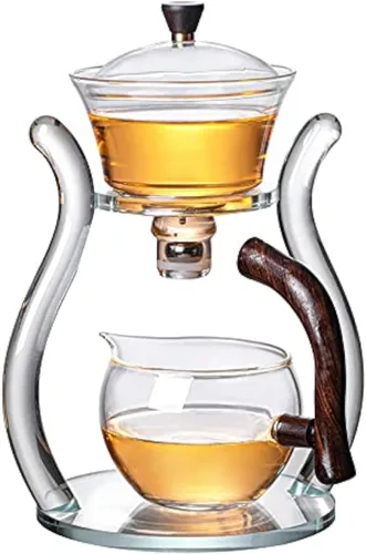 RORA - Juego de té de Vidrio, juego de té automático de vidrio, juego de tetera Kungfu, magnético, giratorio, resistente al calor (color claro)