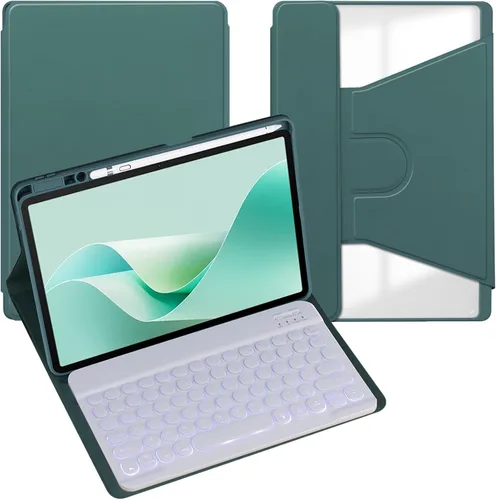 Miniatura 23 de Funda para tableta Samsung Galaxy Tab A8 de 10.5 pulgadas, teclado redondo inalámbrico desmontable Bluetooth, cubierta trasera transparente