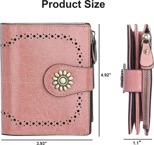 Miniatura 6 de Lavemi Cartera de cuero para mujer, pequeña, compacta, con bloqueo RFID, con bolsillo con cremallera
