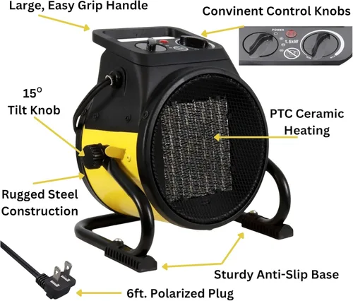Miniatura 14 de Calentador de aire EUH1465, eléctrico, de Dura Heat, con base pivotante, 5,120 BTU, Amarillo