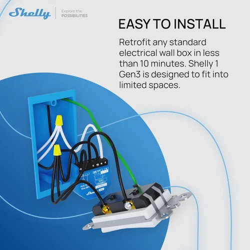 Miniatura 2 de Shelly 1 Gen3, interruptor de relé inteligente WiFi con contactos secos, 1 canal 16A, compatible con Alexa, Home Assistant, SmartThings y Google