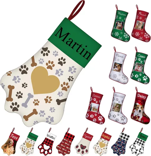 Miniatura 27 de Medias de Navidad de raza de perro personalizadas con texto de nombre, regalos de decoración de calcetines de Navidad personalizados para perros