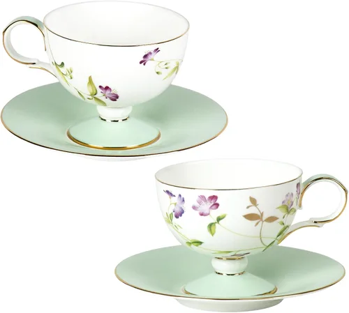 Miniatura 16 de KAMMAK Juego de 2 tazas de café de cerámica, tazas de café de porcelana con platillos, 6.52 onzas hechas a mano, elegante taza de té de porcelana