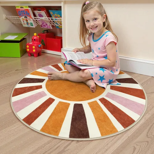 Miniatura 8 de LIVEBOX Alfombra de baño redonda retro de 3 pies, colorida alfombra bohemia suave circular para dormitorio, bonita alfombra lavable antideslizante
