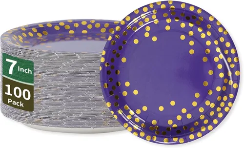 Miniatura 16 de Platos de papel para fiesta de puntos negros y oro rosa, 50 piezas desechables para fiestas, platos de papel de postre para cumpleaños, bodas