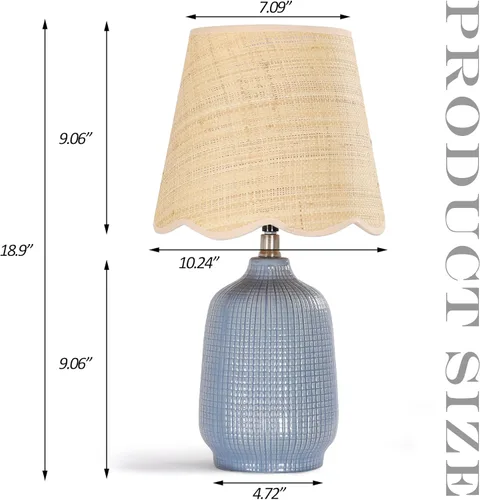 Miniatura 2 de Pia Ricco Lámpara de mesa moderna de cerámica de 19 pulgadas para sala de estar, lámparas de escritorio con base gris azul para dormitorio, granja
