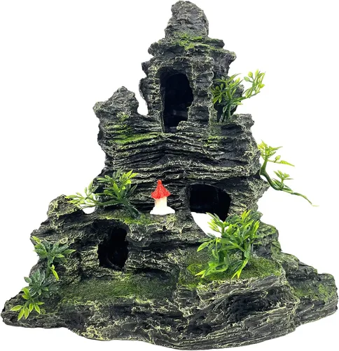 Miniatura 8 de Adorno de piedra para acuario con vista a la montaña, árbol de cueva de roca, decoración de acuario para peceras para peceras pequeñas, 7.5 pulgadas