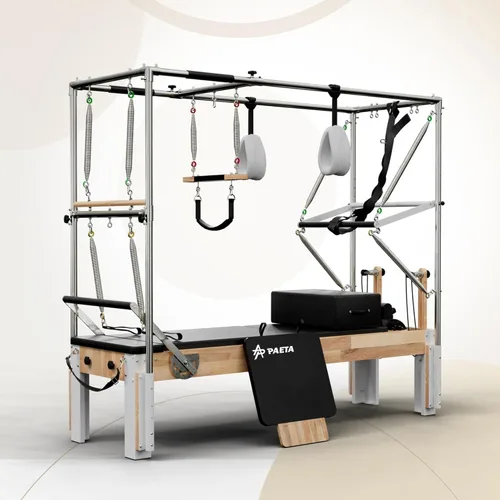 Miniatura 9 de PAETA - Máquina reformadora de pilates plegable de madera de 92 pulgadas con resortes, máquinas de pilates para uso doméstico y estudio