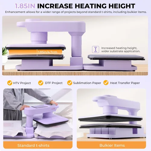 Miniatura 5 de Máquina de prensa de calor automática de doble banco de trabajo, 360° Swing Away 15x15 prensa inteligente para camisetas con liberación automática