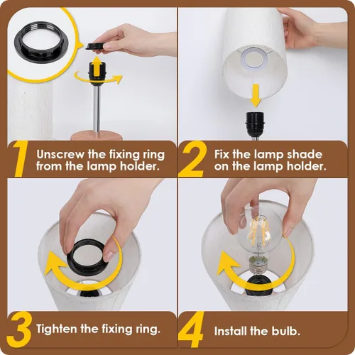 Miniatura 7 de Yarra-Decor Lámparas de noche con puerto USB, lámpara de mesa con control táctil para dormitorio, de madera, de 3 vías, regulable, juego de 2
