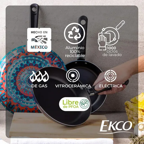 Miniatura 15 de Ekco Juego de sartenes de 3 piezas (7.1, 7.9 y 9.4 pulgadas) para todas las estufas, apto para lavavajillas, sartenes de aluminio ligeras, mango