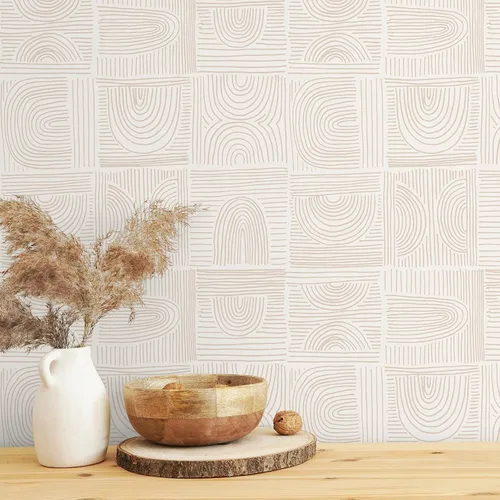 Miniatura 5 de VEELIKE Papel tapiz geométrico retro para despegar y pegar, papel tapiz geométrico bohemio para baño, dormitorio, 17.7 x 118 pulgadas, papel tapiz