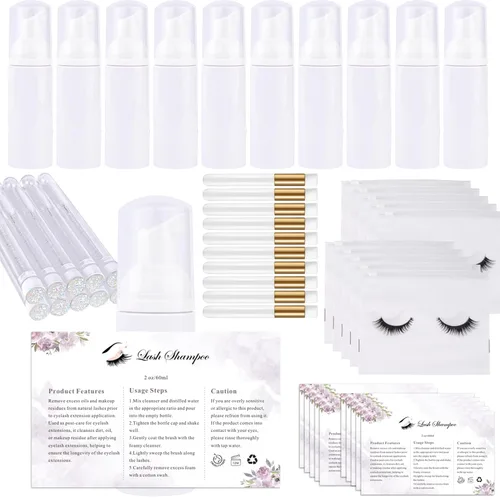 Kit de limpieza de extensiones de pestañas para clientes, 10 cepillos de pestañas, 10 cepillos de limpieza de pestañas con tubos, 10 botellas de