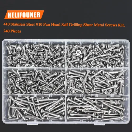 Miniatura 5 de HELIFOUNER 240 piezas #10 x 1/2", 5/8", 3/4", 1", 1-1/4", 1-1/2", tornillos autoperforantes de cabeza panorámica de 1-1/2", kit surtido de tornillos