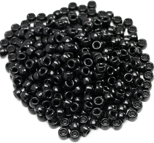 Miniatura 2 de Gxueshan 1000 Piezas Cuentas de Pony de Acrílico Negro 6x9mm con Gran Agujero Cuentas Kandi para Bolígrafos, Pulseras de Amistad, Collares, Joyería