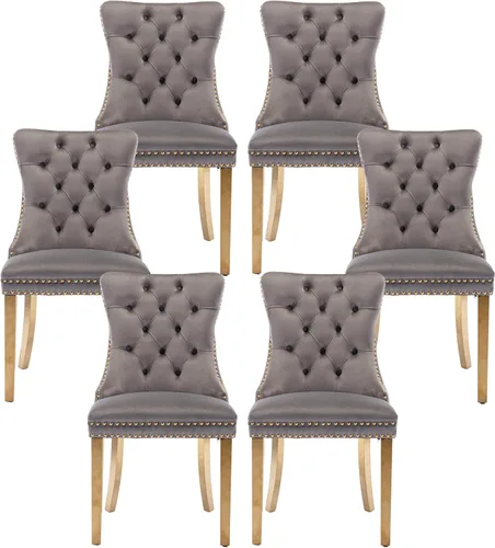 Miniatura 44 de Silla de comedor copetuda moderna de terciopelo para comedor, sillas de comedor tapizadas con remache de clavo, anillo trasero para cocina, comedor