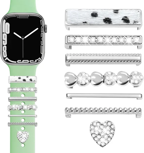 Miniatura 13 de JR.DM Dijes para correa de reloj con anillos decorativos brillantes, compatibles con Apple Watch de 1.575 pulgadas, 1.496 pulgadas, 1.614 pulgadas
