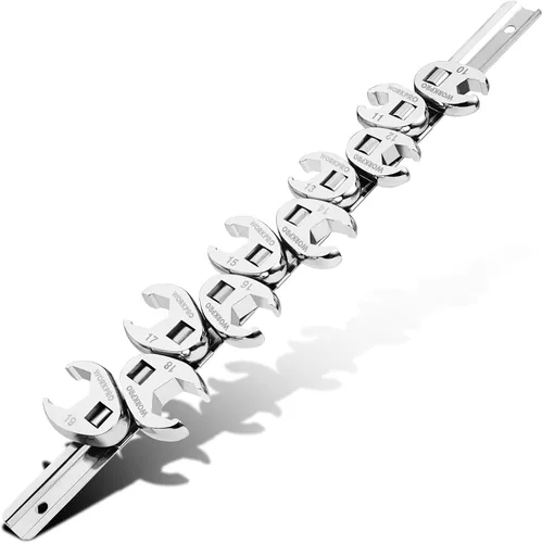 WORKPRO Juego de llaves de 3/8" de tuerca acampanada, kit de herramientas de 10 piezas de llave de tuerca de gallo, métrico 10-19mm, llave de acero