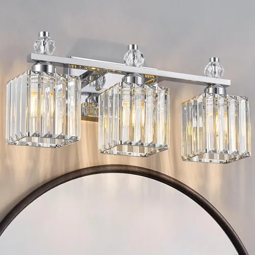 Miniatura 12 de Luces de Tocador de Baño de 3 Luces, Placado Negro, Modernas Luces de Tocador de Cristal para Baño, Luces de Tocador de Cristal para Usar Sobre