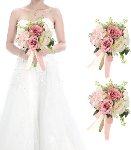 Miniatura 32 de Juego de 4 ramos para dama de honor para boda - Ramos de flores artificiales de 7 pulgadas para decoración de centros de mesa de ceremonia y Azul