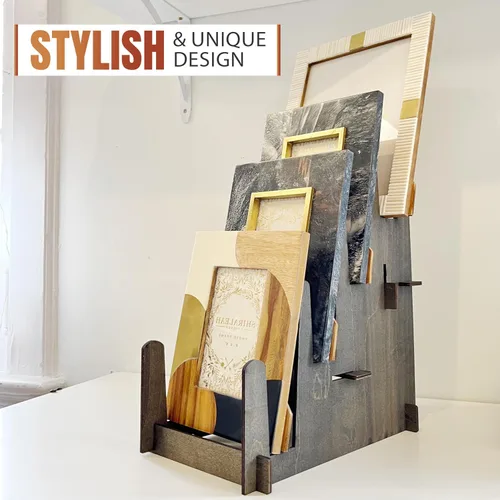 Miniatura 2 de Soporte de exhibición de madera - Platos, impresiones artísticas, obras de arte, imágenes, libros, papelería, discos, revistas y más - Ferias