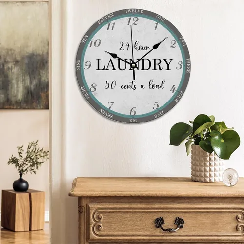 Miniatura 5 de Reloj de pared de lavandería de 10 x 10 pulgadas, decoración de cocina, regalo de baño, reloj de PVC, silencioso, sin tictac, retro, fácil de leer