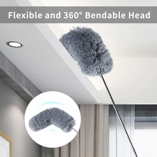 Miniatura 4 de BOOMJOY Plumero de microfibra con poste de extensión de 100 pulgadas, plumeros para limpiar techos altos, ventiladores, persianas, muebles, gris