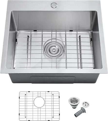 Miniatura 10 de Fregadero de cocina de 18 x 18 pulgadas, fregadero pequeño de acero inoxidable 304 con ranura de drenaje en forma de X y rejilla inferior, fregadero