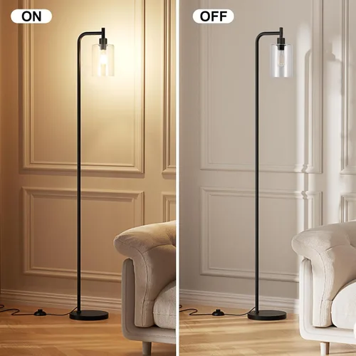 Miniatura 4 de Ziisee Lámpara de pie industrial con pantalla de cristal - Negra, bombillas LED, interruptor de pedal, fácil montaje negro (Clear-Black)