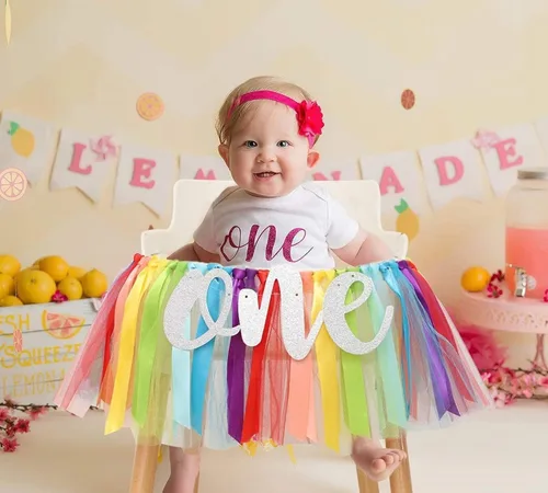 Miniatura 4 de Cartel de arco iris para silla de bebé, tutú para silla de bebé, decoración colgante de primer cumpleaños, baby shower, decoración de fiesta, 1