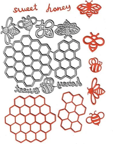 Miniatura 6 de 2 troqueles de corte Honeycom, 5 piezas de abejas dulce miel troqueladas de metal para plantillas de plantillas para tarjetas de álbumes de recortes