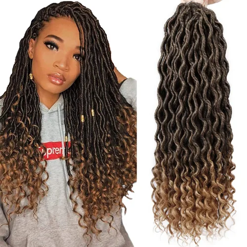 Miniatura 26 de Cabello de Ganchillo Goddess Locs - 8 Paquetes de 12 Pulgadas de Cabello Rizado Faux Locs de Ganchillo para Mujeres Negras, Cabello Rizado 1B-30#